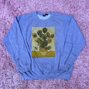 Urban Outfitters Vincent Van Gogh “Sunflowers, 1888” gray pullover sweatshirt, M